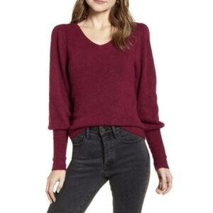 Rachel Parcell Womens Sweater Puff Sleeves Coquette Girly Hot Pink Barbie Large